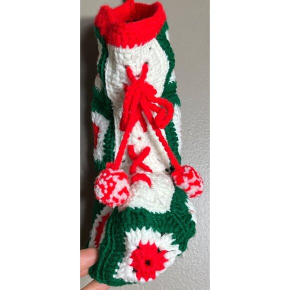 Vtg Granny Square Stocking Crochet 11" Grandmacore Handmade Holidays Christmas - Picture 4 of 6